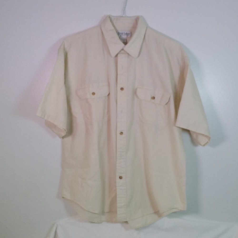 Mens Vintage Camp Shirt Large Off  White Button Down Oxford Cloth Cotton
